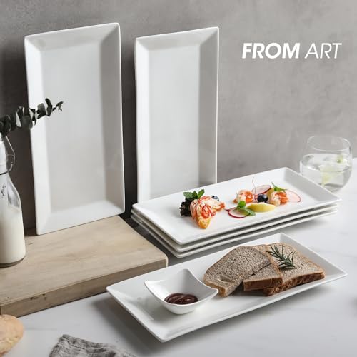 MVYAVYUS Rectangular Serving Platter Set, 12 Inch Large Serving Plates, Stackable Serving Tray for Wedding, Ceramic White Serving Platters for Entertaining, Dishwasher & Oven Safe, Gift for Housewarming (4PCS) - Image 5