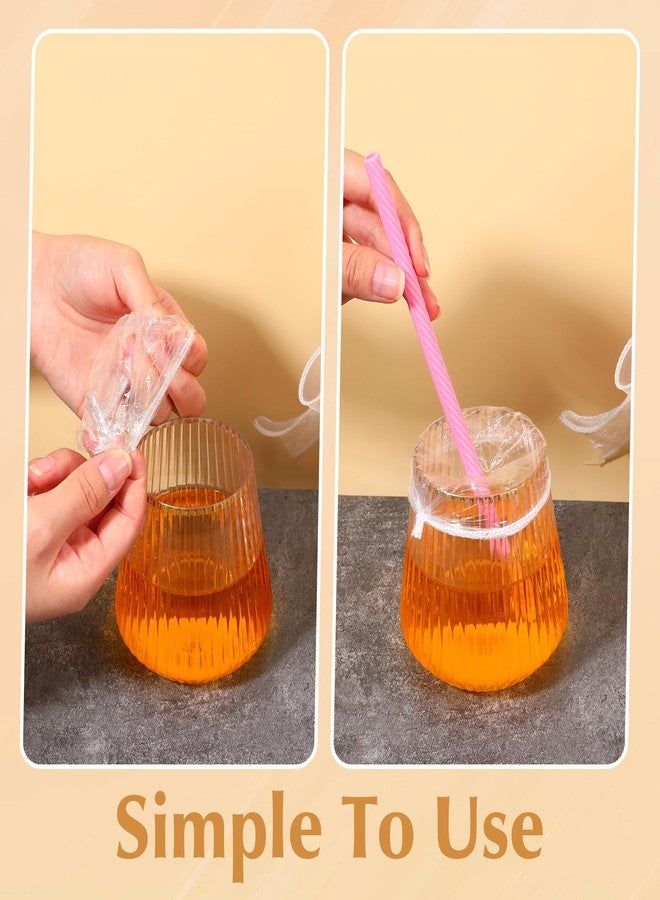 Hpmjz 100 Pcs Disposable Cup Covers Stretchable Plastic Drink Covers Scrunchie Drink Protection Cover Club Banquet Party Supplies for Women Adult Christmas Bar Protection Beverage - Image 3