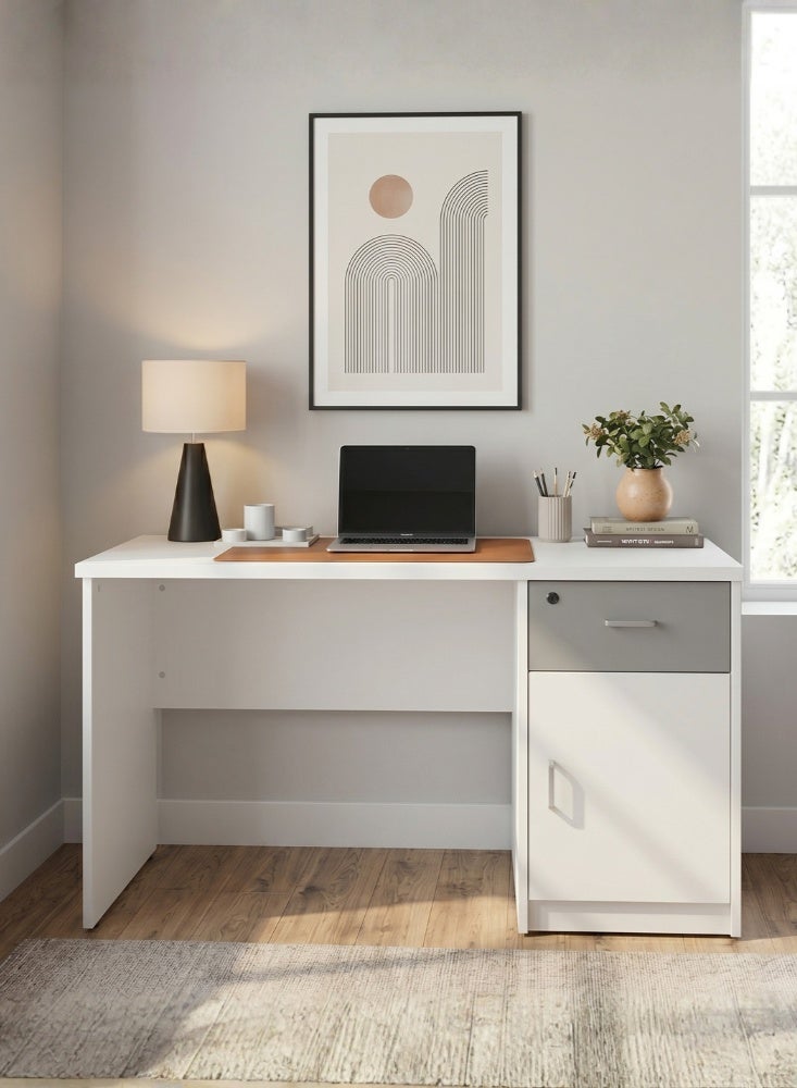 KARNAK Casalux Office Table with Drawer Storage Cabinet, Cable Management Support and MDF Construction, White, 120cm - Image 1