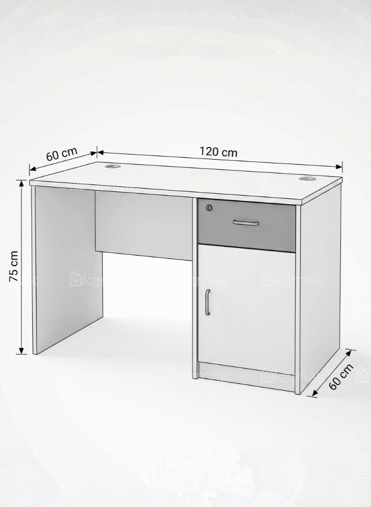 KARNAK Casalux Office Table with Drawer Storage Cabinet, Cable Management Support and MDF Construction, White, 120cm - Image 2