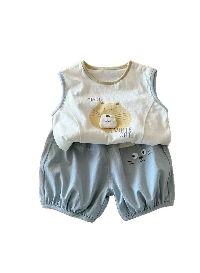 Little Boy Vest and Pants Set with Adorable Patterns, Stylish 2-Piece Outfit for Boys, Summer Outfit with Round Neck Sleeveless Top and Elastic Waist Pants, Perfect for Daily Wear or Various Occasions - Image 2