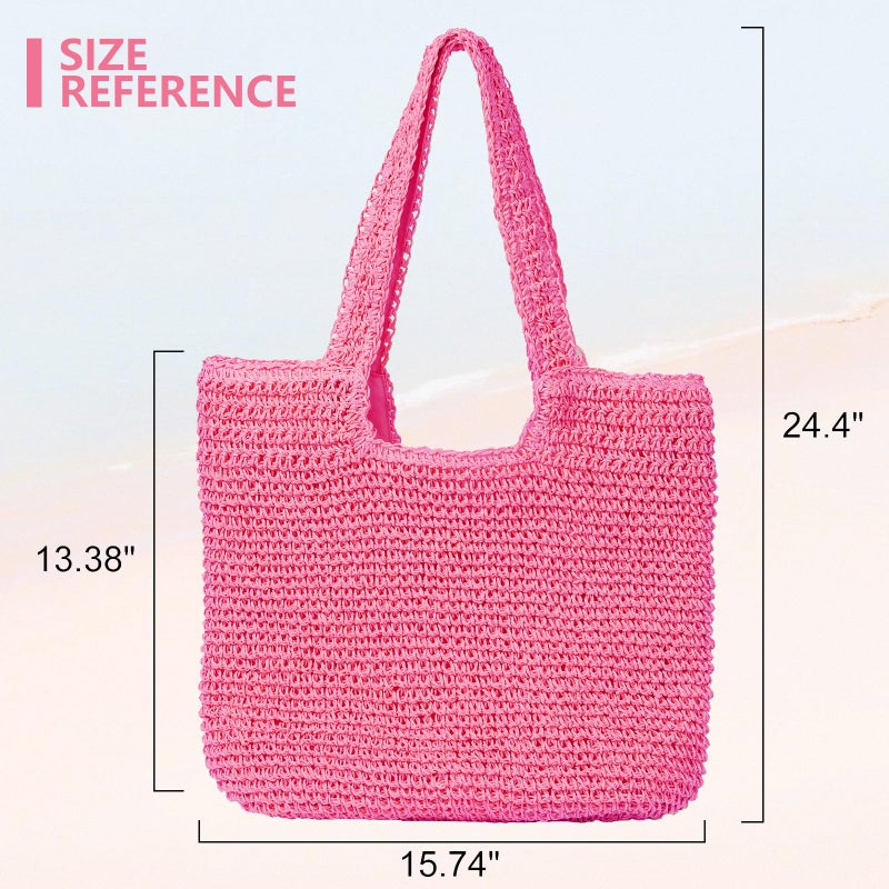 GOLDTIMO Beach Bags for Women - Summer Soft Large Woven Shoulder Purse Handbag, Beach Tote Straw Bag for Summer Vacation, Rose - Image 3