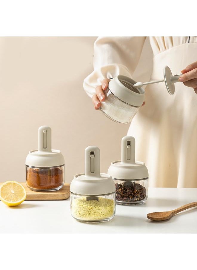 Thoraya Seasoning Jar Retractable Spoon Glass Transparent Spice Condiment Storage Container Box for Home Kitchen  - Image 4