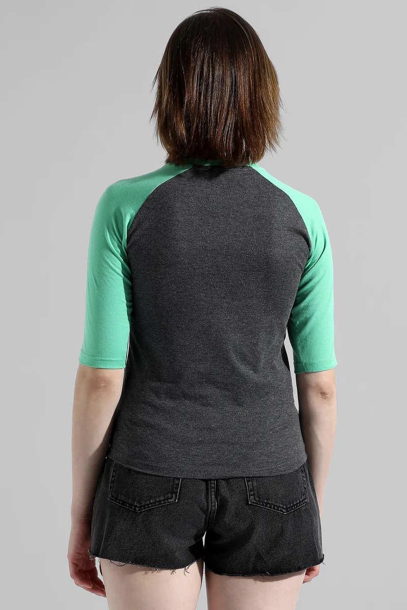 Campus Sutra Women's Mint Green & Charcoal Grey Raglan-Sleeved Top
