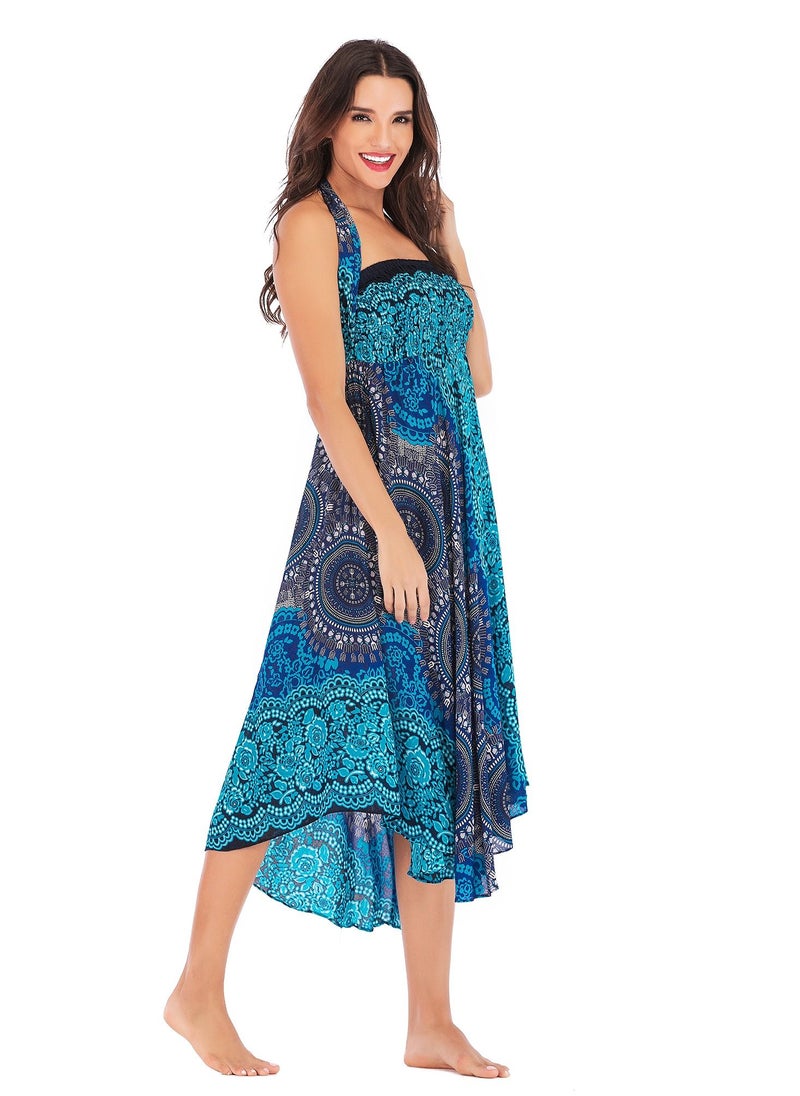 Loquat - Casual Dress Half Skirt Beach Vacation Skirt Two Dresses Full Skirt Blue - Image 1