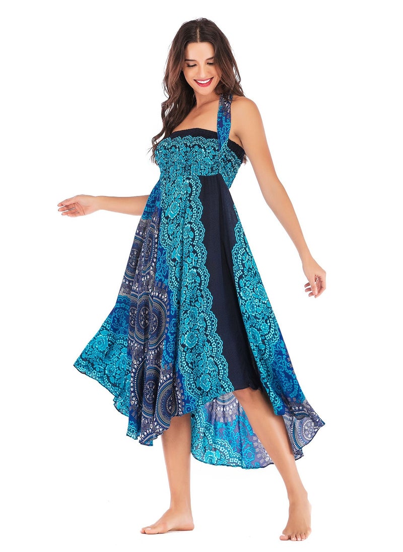 Loquat - Casual Dress Half Skirt Beach Vacation Skirt Two Dresses Full Skirt Blue - Image 1