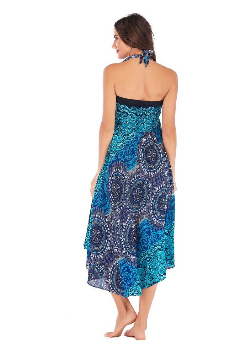 Loquat - Casual Dress Half Skirt Beach Vacation Skirt Two Dresses Full Skirt Blue - Image 1