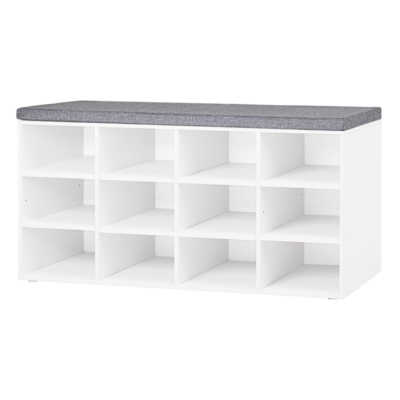 DINZI LVJ Shoe Storage Bench with Cushion Cubby Shoe Rack with 12 Cubbies Adjustable Shelves Multifunctional Shoe Organizer Bench for Entryway Mudroom Hallway Closet and Garage White