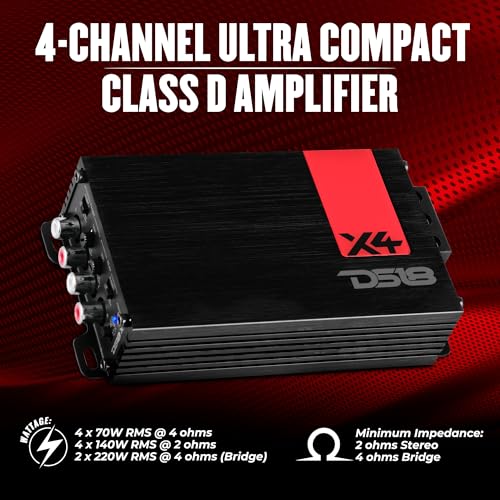 DS18 X4 Amplifier 4-Channel Ultra Compact Class D 4 x 70 Watts RMS @ 4-ohm, Stereo Full Range, Car Audio Amplifier, Great Compact Amp for Motorcycle, Powersports - Image 2