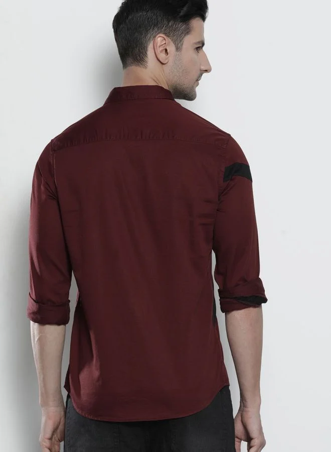 The Indian Garage Co Men Regular Fit Colourblocked Full Sleeves Spread Collar Casual Shirt