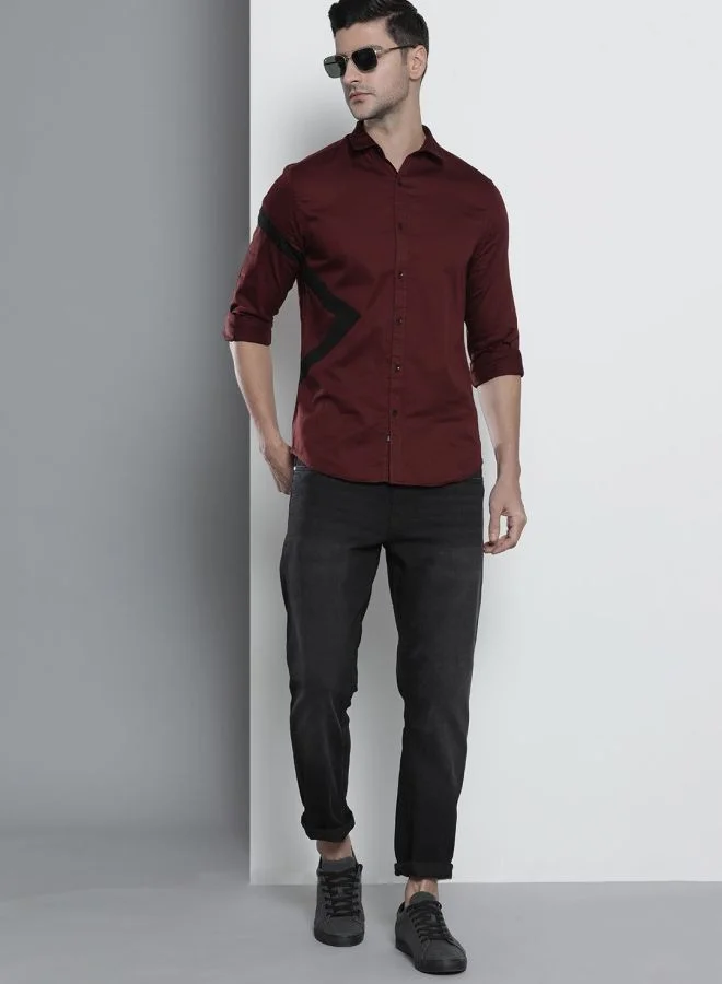 The Indian Garage Co Men Regular Fit Colourblocked Full Sleeves Spread Collar Casual Shirt