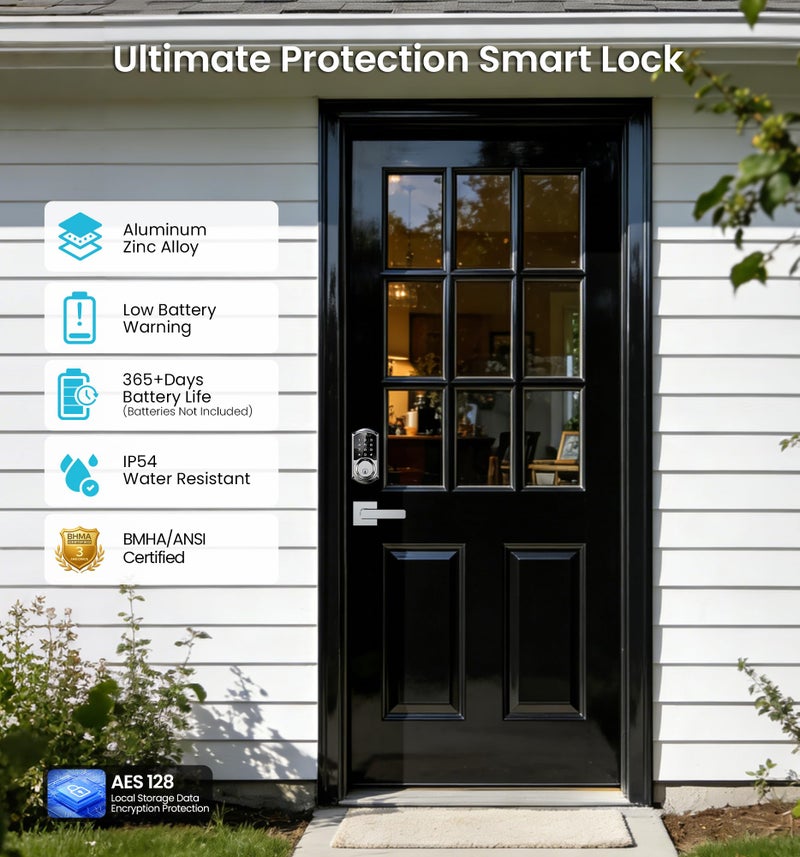 Veise VE06-L Smart Locks with 2 Lever Handle Set, App Control, Keyless Entry Deadbolt for Front Door, Electronic Digital Touchscreen Keypad, Auto Lock, Waterproof, Easy Installation, Satin Nickel - Image 5