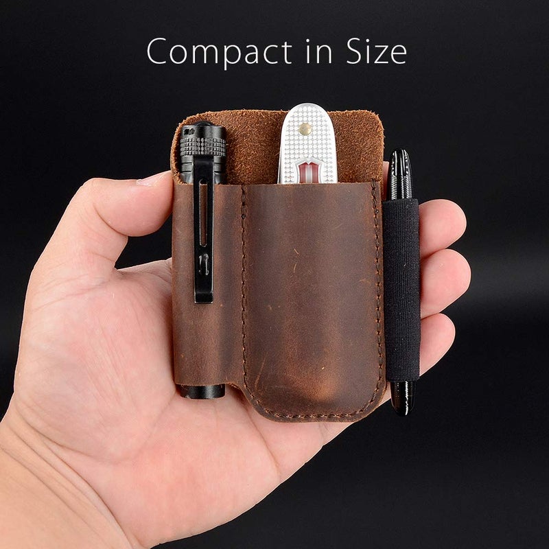 diodrio EDC Leather Pocket Pouch, Knife Organizer Pouch, Pocket Slip, EDC Carrier, with Pen Loop, Everyday Carry Organizers, Full Grain Leather. Chestnut. - Image 5