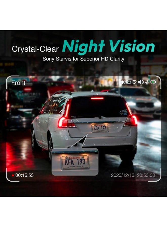 بوتسلاب كاميرا BOTSLAB G500H Pro المزدوجة للسيارة، أمامية بدقة 3K وخلفية بدقة 1080P، مزودة بأنظمة مساعدة السائق المتقدمة (ADAS)، ونظام تحديد المواقع العالمي (GPS) مدمج، ورؤية ليلية، وتسجيل متواصل، وكاميرا أمان للسيارة. - Image 4