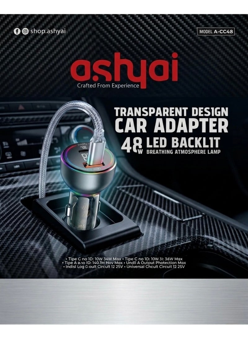 Ashyai A-CC48 48W Dual USB CAR CHARGER | Over Voltage Protection | Fast Charging | Premium Design | High-Quality. - Image 4
