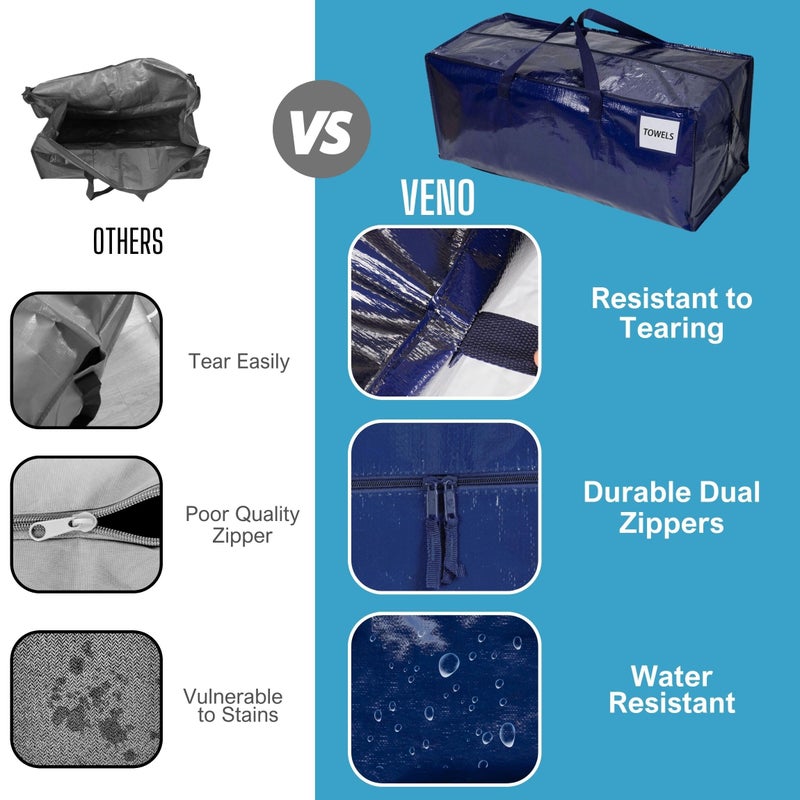 VENO 8 Pack Moving Bags w/Backpack Straps, Heavy Duty, Moving Boxes Alternative, Packing Supplies, Large Storage Totes for Dorm Room Essentials with Zipper for Clothes (Blue, 8 Pack) - Image 4