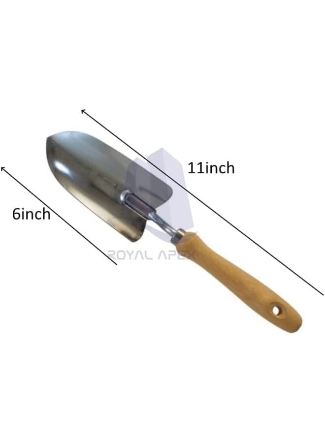 Biella Soil Scoop Garden Wooden Hand Shovel Tool Non-Slip Ergonomic Handle For Planting, Transplanting, Weeding, Moving And Smoothing Soil Etc - Image 2