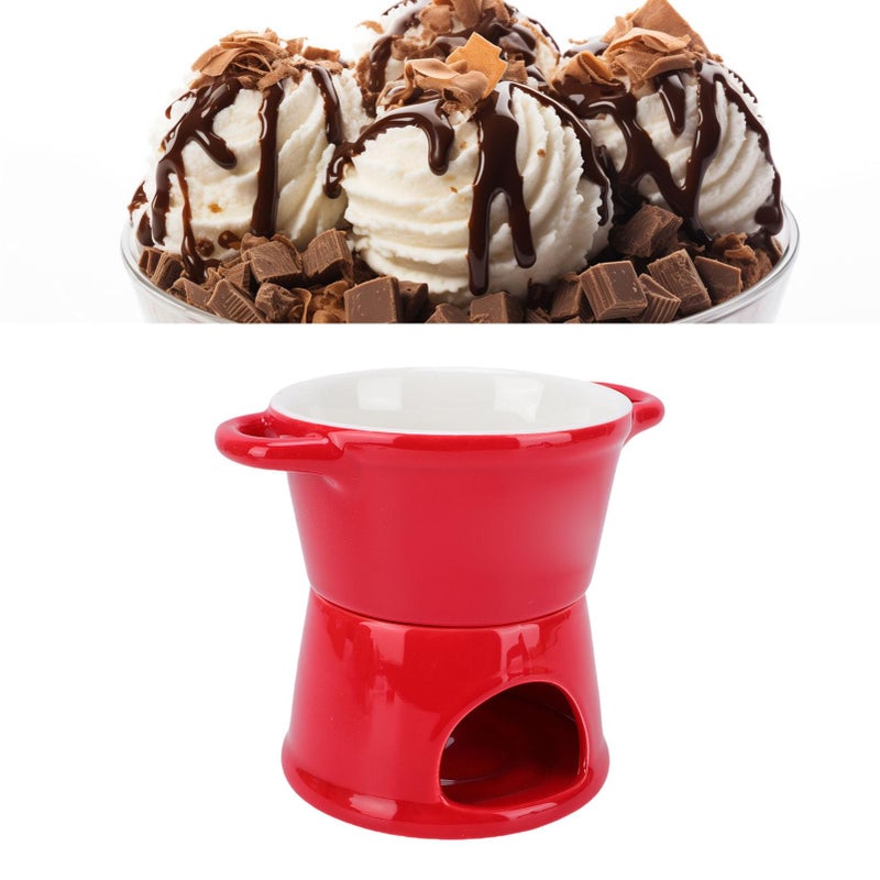 Red Ceramic Chocolate Fondue Pot Set with Melt Fork High Temperature Proof Mug - Image 3