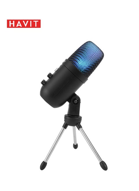 RGB Gaming Microphone USB Wired Professional Recorder with stand Precision Supercardioid Pickup Pattern Noise for Live Streaming, Podcasting Game YouTube PC Recording