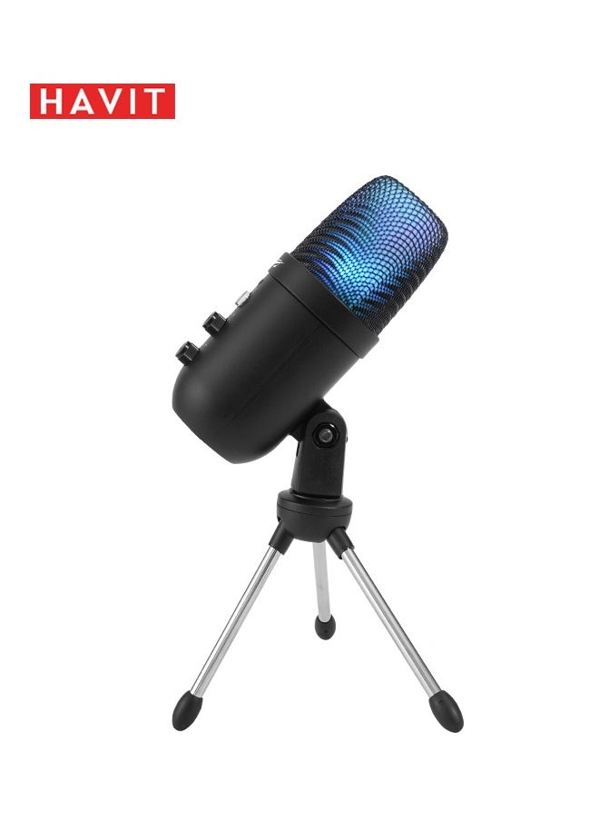 havit RGB Gaming Microphone USB Wired Professional Recorder with stand Precision Supercardioid Pickup Pattern Noise for Live Streaming, Podcasting Game YouTube PC Recording  - Image 1