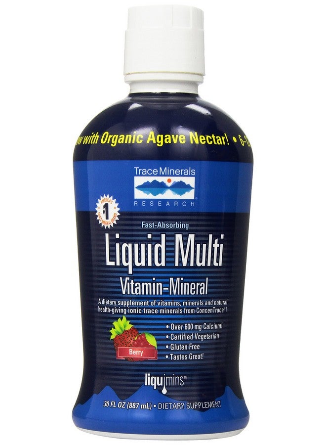 Trace Minerals ; Liquid Multi Vitamin Mineral ; B Vitamins Antioxidants 72+ Ionic Trace Minerals ; Daily Energy Hair Skin Nails For Men And Women ; Natural Berry ; 30 Servings 30 Fl Oz - Image 1