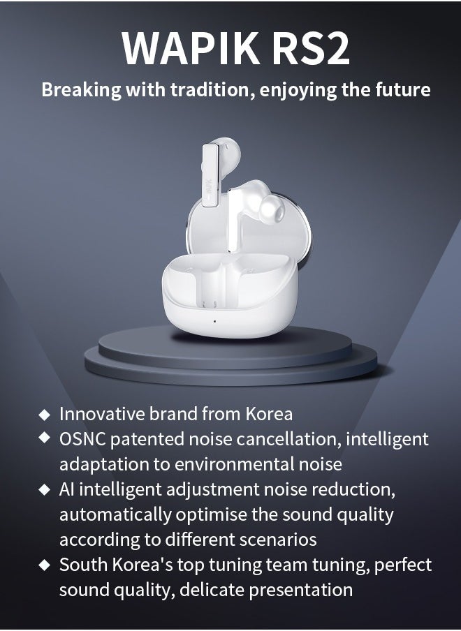 Korean Brand RS2 True Wireless Earphones, Korean Brand, 6 Mics Hybrid ANC with AI Wind Noise Reduction, -42dB Noise Cancelling, Transparency Mode, Normal Mode, ANC Mode, 30-Hour Battery Life, Bluetooth 5.4, IPX5 Waterproof, Powerful Bass, Silver White - pzsku/Z97ADD9289C07ECCB96B2Z/45/_/1734937920/e5050b6c-f241-4625-b17d-313dd24e4bc3