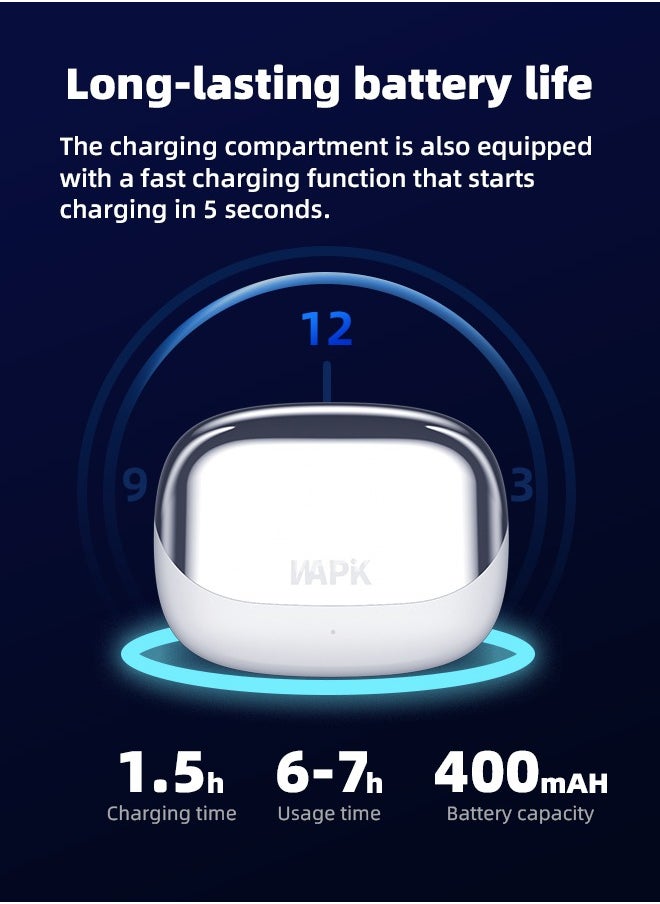 Korean Brand RS2 True Wireless Earphones, Korean Brand, 6 Mics Hybrid ANC with AI Wind Noise Reduction, -42dB Noise Cancelling, Transparency Mode, Normal Mode, ANC Mode, 30-Hour Battery Life, Bluetooth 5.4, IPX5 Waterproof, Powerful Bass, Silver White - pzsku/Z97ADD9289C07ECCB96B2Z/45/_/1737085346/7439090f-a281-4540-8516-20041ba7d636