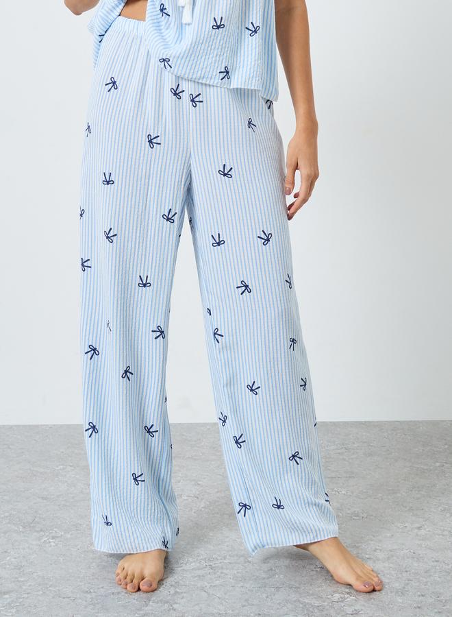 Styli Bow Stripe Print Gathered Ruffle Top and Pyjama Set - Image 5