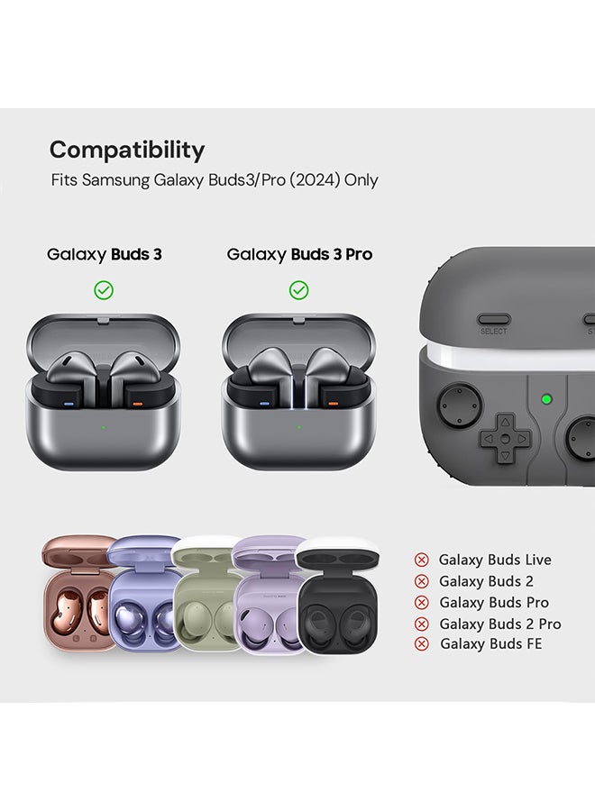 O Ozone Case For Samsung Galaxy Buds3 Case & Galaxy Buds 3 Pro Case Cover (2024), 3D Game Console Design Silicone Protective Cover with Keychain- Grey - Image 2