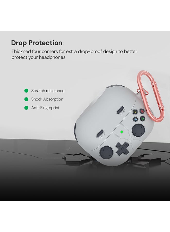 O Ozone Case For Samsung Galaxy Buds3 Case & Galaxy Buds 3 Pro Case Cover (2024), 3D Game Console Design Silicone Protective Cover with Keychain- Grey - Image 4