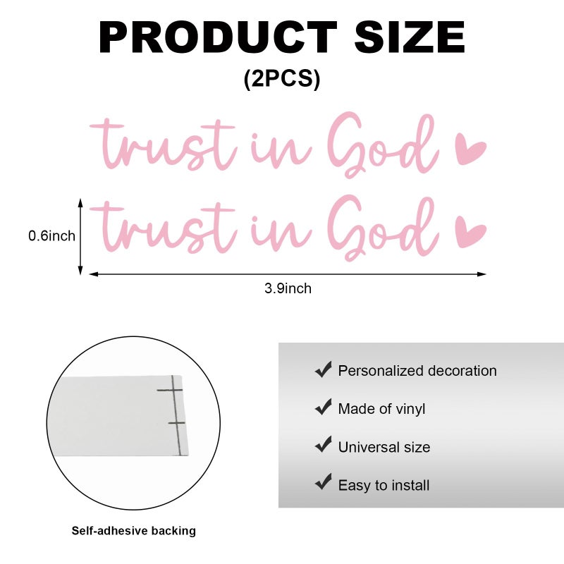 DXNQ 2 PCS Trust in God Rearview Mirror Decals, Automotive Vinyl Rear View Mirror Decorative Stickers, Waterproof Trust in God Stickers for Car Truck Laptop, Car Accessories (Pink) - Image 2