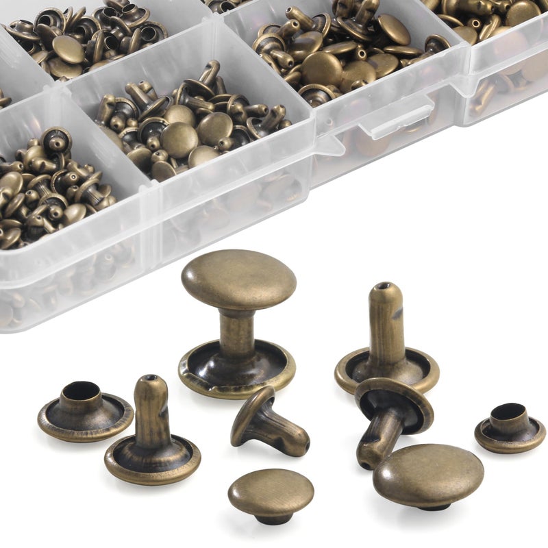 YORANYO 340 Sets Leather Rivets Kit Mixed Sizes Rivets for Leather Double Cap Rivets Studs for Clothing Fabric with Leather Crafting Rivet Tool for Repair Decorate Clothes Shoes Bags Belts (Bronze) - Image 3