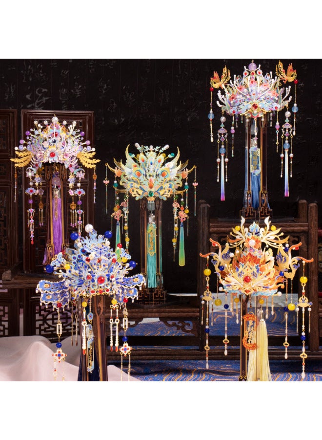 Art Model Phoenix Crown 3D Three-dimensional Puzzle Metal Assembled Model Handmade DIY Material Car Pendant Gift For Girlfriend-Color:Suzaku + Lanyard + Lamp + Sycamore Bracket - Image 2