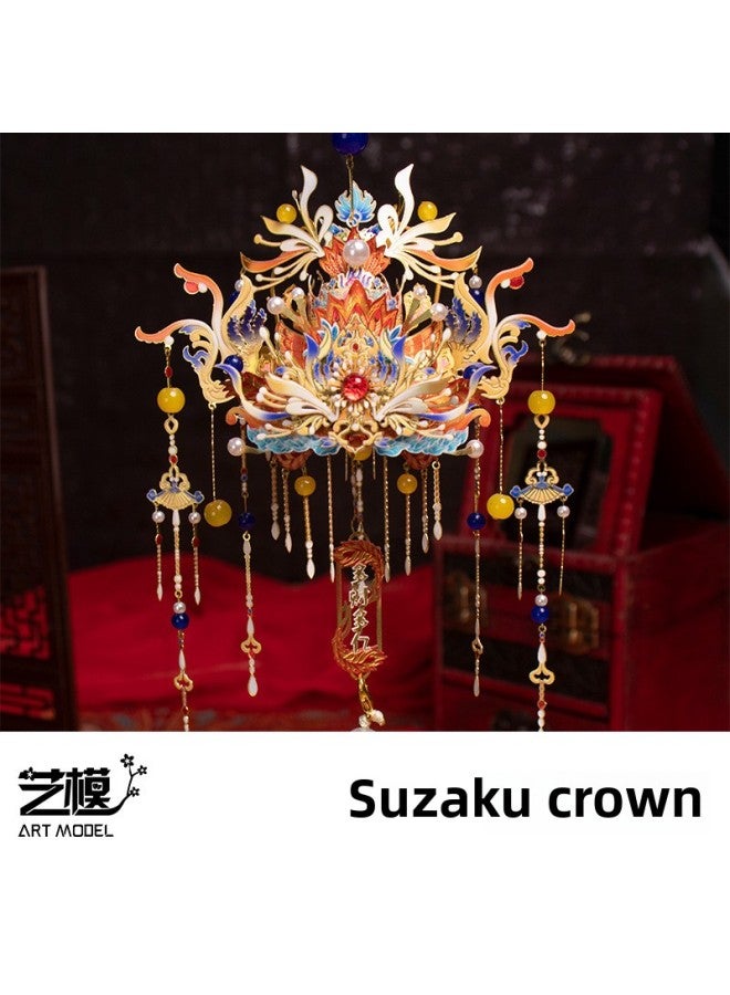 Art Model Phoenix Crown 3D Three-dimensional Puzzle Metal Assembled Model Handmade DIY Material Car Pendant Gift For Girlfriend-Color:Suzaku + Lanyard + Lamp + Sycamore Bracket - Image 1