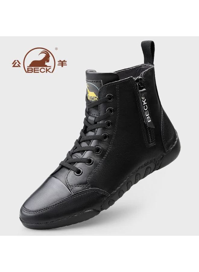 Ram Italian Genuine Leather Women's Martin Boots Autumn Winter Fleece Lined Warm Snow Boots Casual Versatile Cowhide Ankle Boots Trendy