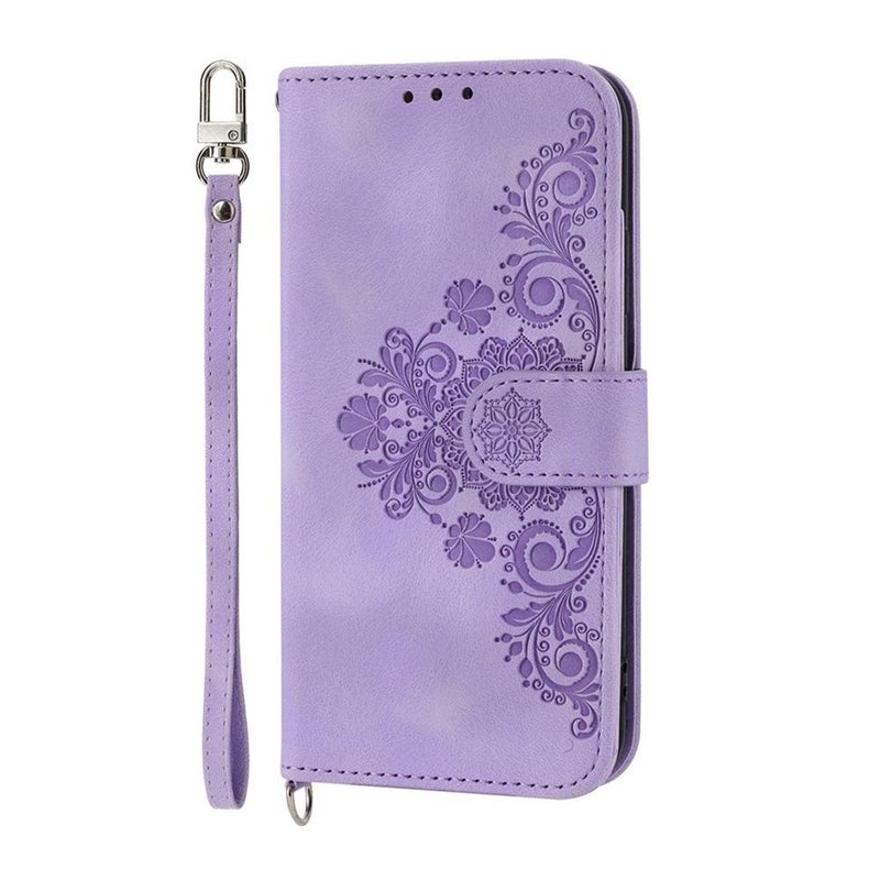 erorex For iPhone 17 Pro -feel Flowers Embossed Wallet Leather Phone Case(Purple) - Image 2
