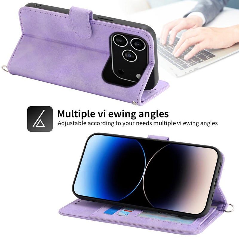 erorex For iPhone 17 Pro -feel Flowers Embossed Wallet Leather Phone Case(Purple) - Image 4