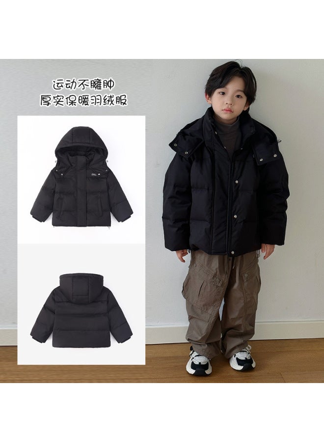 Winter Korean Style Men's Women's Kids Children's Thickened Warm Color-blocking Hooded Down Jacket Coat Short Style