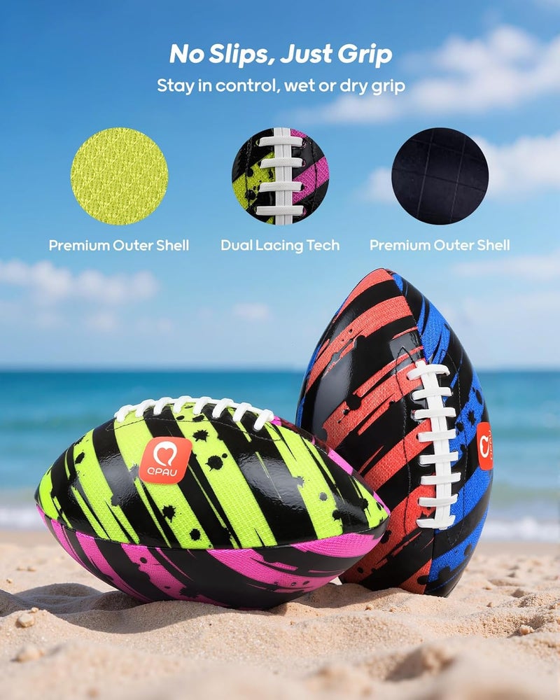 QPAU Waterproof Football, 2 Pack 9 Inches Outdoor Games for Adults and Kids, Fun Swimming Pools Toys and Accessories for Beach Lake Park Backyard - Image 2