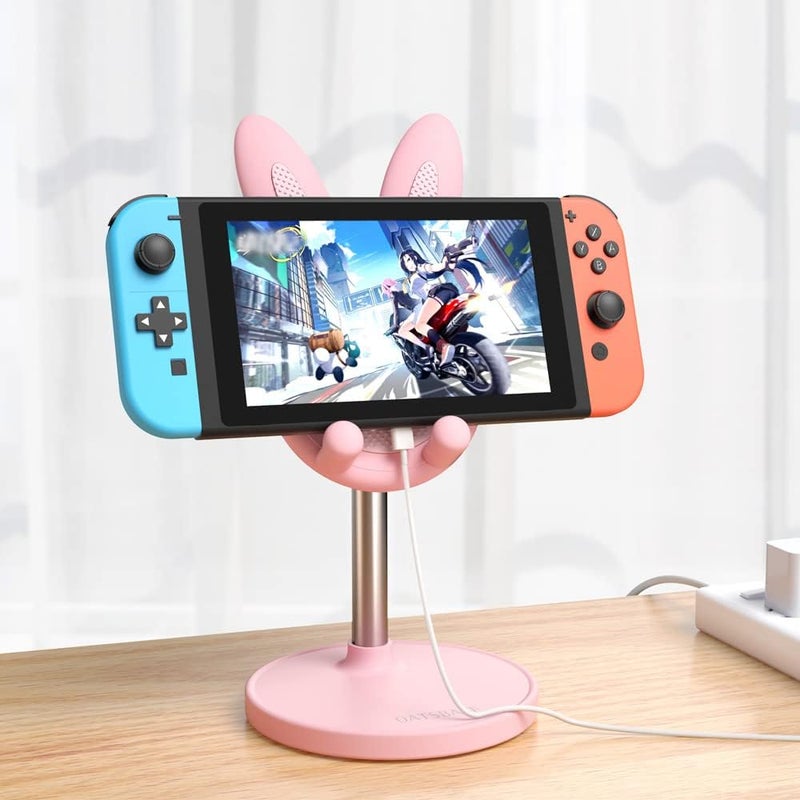 Oatsbasf Cute Bunny Phone Stand, Quick Installation Angle Height Adjustable Rabbit Phone Stand for Desk, Case Friendly Compatible with All Mobile Phone/iPad/Kindle/Tablet (Pink) - Image 2