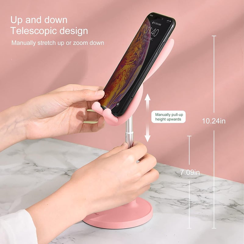 Oatsbasf Cute Bunny Phone Stand, Quick Installation Angle Height Adjustable Rabbit Phone Stand for Desk, Case Friendly Compatible with All Mobile Phone/iPad/Kindle/Tablet (Pink) - Image 5