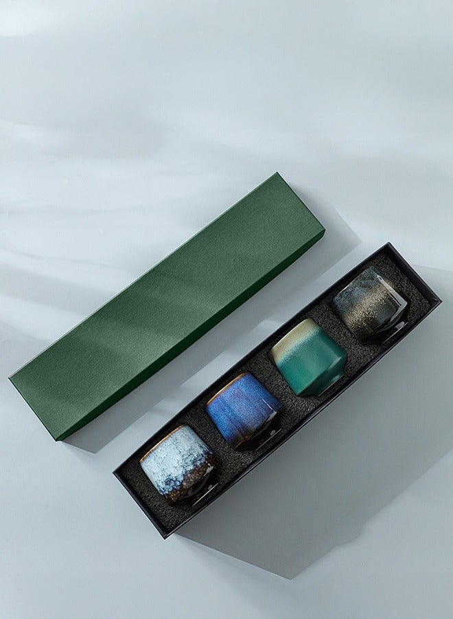 HOMESTAR 4-Piece Ceramic Teacup Espresso Coffee Cup Porcelain Tea Set Chinese Bowl Drinkware Box Package for Gifts 220ML - Image 1