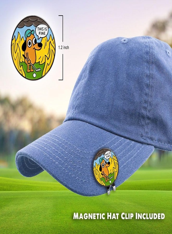 Pinsanity “This is Fine” Funny Golf Ball Marker with Hat Clip – Novelty Golfing Accessory & Gift for Golfers - Image 3