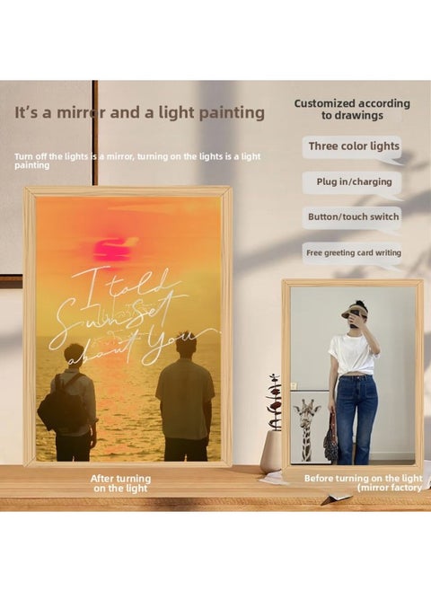 Bkpp Star Peripheral Mirror Lighting Painting DIY Simple Charging Home Atmosphere Decorative Light Creative Photo Frame Picture Frame-Color:Jz 1189-4 Bkpp_USB Need To Be Plugged In And Use 3-color Button Models