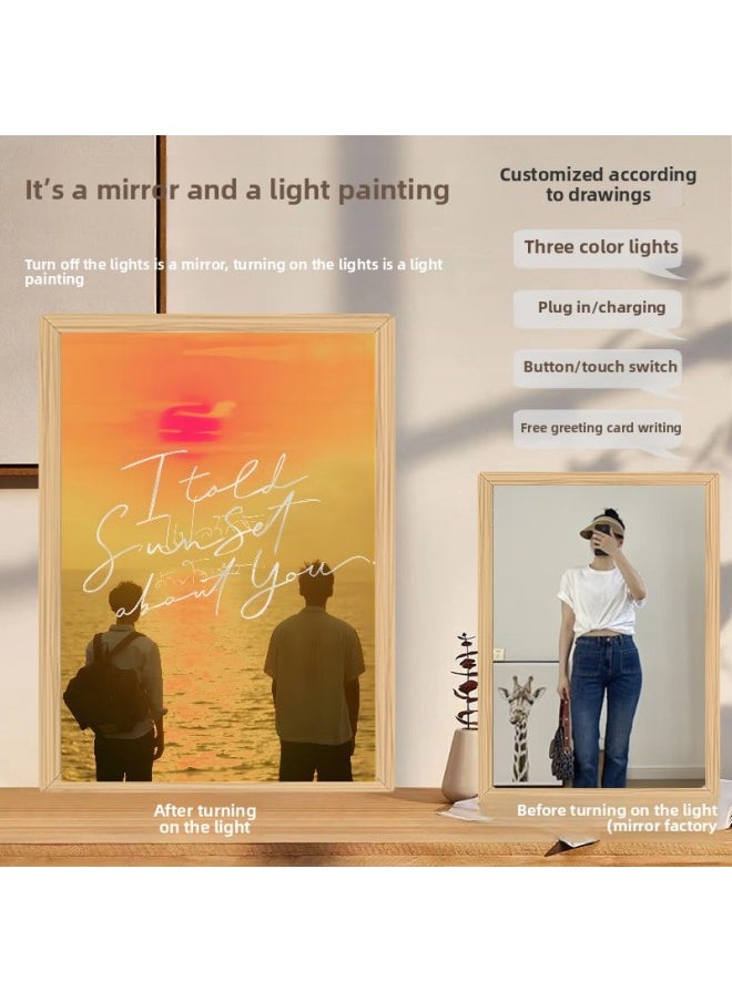 Generic - Bkpp Star Peripheral Mirror Lighting Painting DIY Simple Charging Home Atmosphere Decorative Light Creative Photo Frame Picture Frame-Color:Jz 1189-4 Bkpp_USB Need To Be Plugged In And Use 3-color Button Models - Image 1