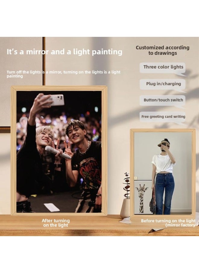 Generic - Bkpp Star Peripheral Mirror Lighting Painting DIY Simple Charging Home Atmosphere Decorative Light Creative Photo Frame Picture Frame-Color:Jz 1189-4 Bkpp_USB Need To Be Plugged In And Use 3-color Button Models - Image 1