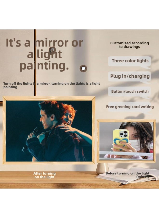 Generic - Bkpp Star Peripheral Mirror Lighting Painting DIY Simple Charging Home Atmosphere Decorative Light Creative Photo Frame Picture Frame-Color:Jz 1189-4 Bkpp_USB Need To Be Plugged In And Use 3-color Button Models - Image 1