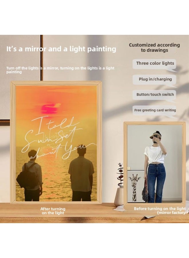 Generic - Bkpp Star Peripheral Mirror Lighting Painting DIY Simple Charging Home Atmosphere Decorative Light Creative Photo Frame Picture Frame-Color:Jz 1189-4 Bkpp_USB Need To Be Plugged In And Use 3-color Button Models - Image 1