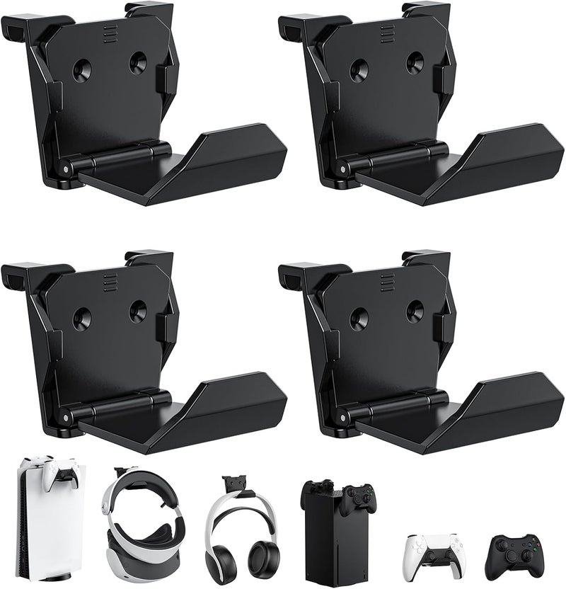 KUNSLUCK 4 Pack Controller Wall Mount for PS5, Xbox, Switch Controller,Wall Mount Stand for Controller&Headset, Adhesive/Screws Installation (Black) - Image 1