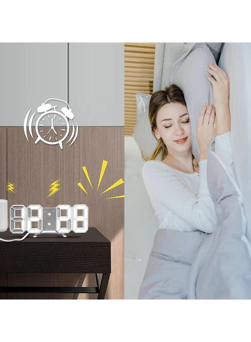 3D Wall Led Number Digital Clock with Automatic Brightness Adjustable, 12/24 Hr Time/Date Electric Nightlight Alarm for Modern Home Decoration White  - Image 3